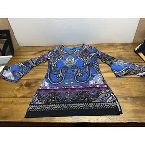 CALESSSA Round Neck 3/4 Length Bell Sleeve Dress Size Small